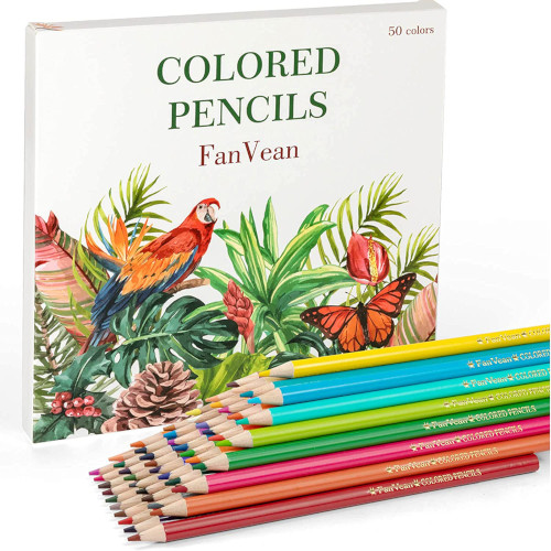 FanVean Colored Pencils 50 Count Adult Coloring Set Safety Colorful Gifts for Kids – Presharpened & Durable